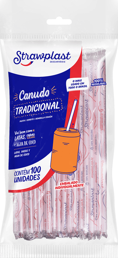 Canudo Tradicional Vermelho Strawplast 100 unidades - stag-praso