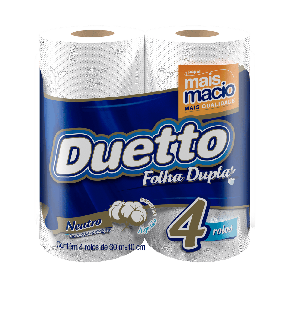 Papel Higiênico Folha Dupla Duetto 4 Rolos 30M (Fardo c/ 16) - stag-praso