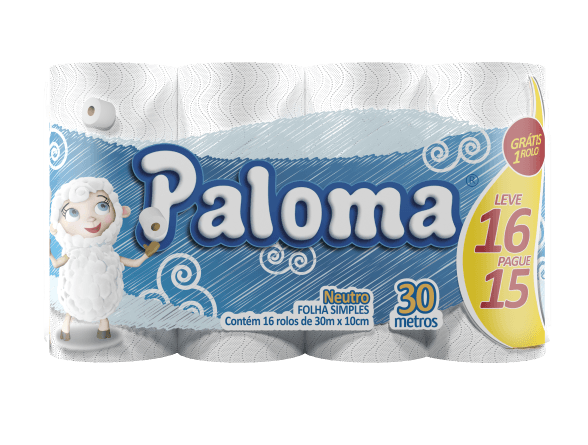 Papel Higiênico Folha Simples Paloma 16 Rolos 30M (Fardo c/ 4) - stag-praso