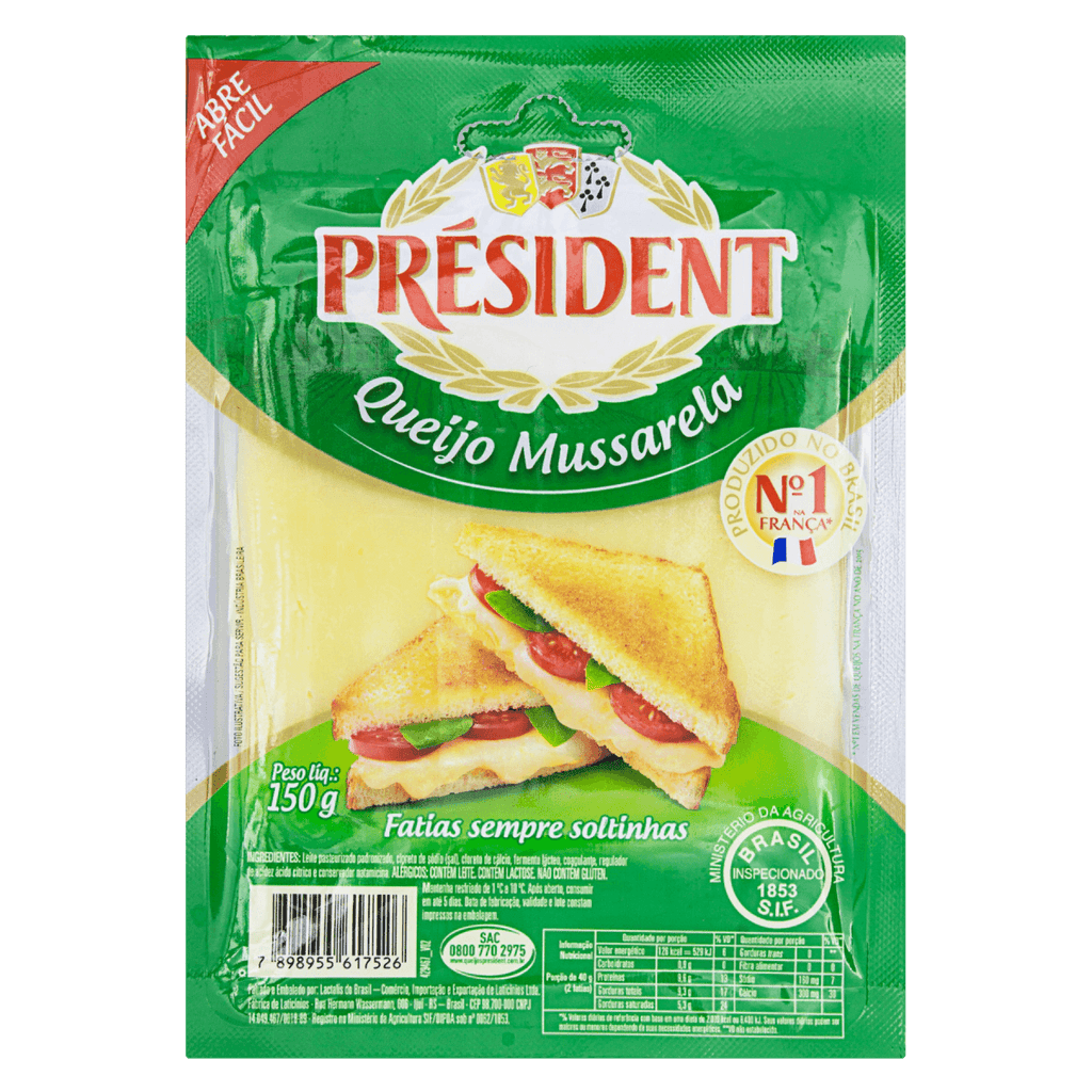 Queijo Mussarela Fatiado President 150g (Caixa c/ 20) - stag-praso