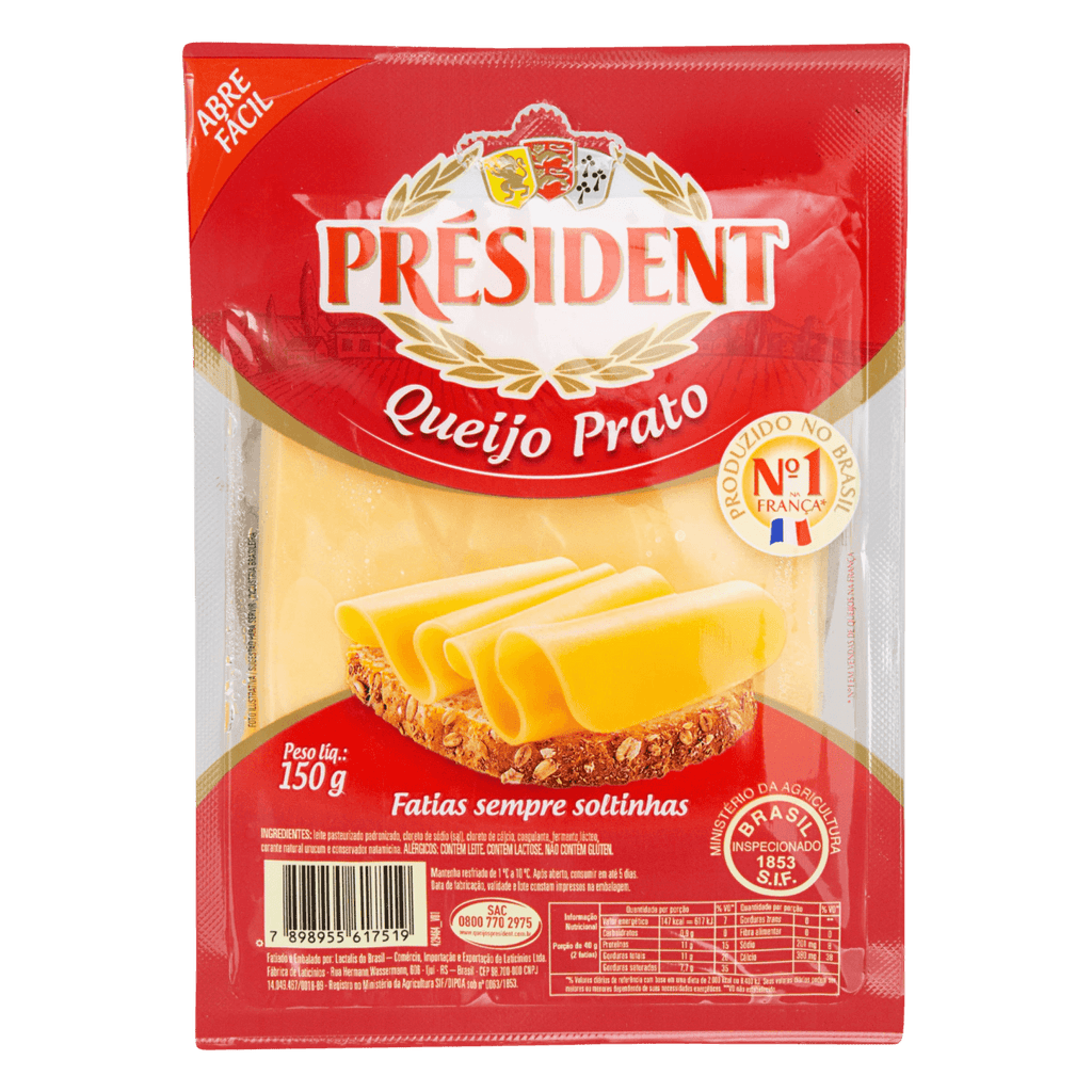 Queijo Prato Fatiado President 150g (Caixa c/ 20) - stag-praso